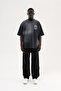Men's m Logo Printed Washable Oversize T-Shirt Black