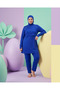 Plus Size High Neck Half Zipper Midi Hand-Tied Narrow Leg Lycra Double Boned Hijab Swimsuit - 3