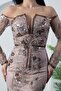 Crew Neck Sequin Detailed Tulle Dress 6087 - 3