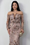 Crew Neck Sequin Detailed Tulle Dress 6087 - 2