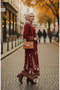 Patterned Belted Viscose Hijab Dress with Elastic Sleeves 2207-02 Claret Red - 2