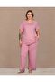 Short Sleeve Lace Collar Pink Plus Size Women's Pajama Set