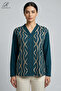Women's V-Neck Line Pattern Printed Glittery Stone Lycra Mother Combed Cotton Blouse