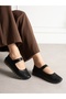 Mari̇o Black Genuine Leather Women's Ballerinas