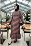 Checkered Lumberjack Dress with Elastic Sleeves 2248-01 Dusty Rose - 2