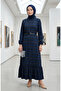 Checkered Lumberjack Dress with Elastic Sleeves 2248-02 Cobalt Blue - 2