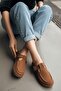 Doha Tan Suede Buckle (2 cm Heeled) Round Toe Laser Detailed Slippers - 5