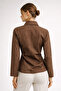 Women's Brown Striped Side-Tie Slim Fit Shirt - 4