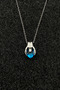 Ocean Blue Crystal Heart Pendant with Hand Figured Steel Chain