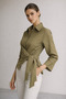 Women's Green Striped Side-Tie Slim Fit Shirt - 2