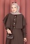 Double Suit with Cape and Epaulet Detailing and Skirt - Brown - 2