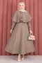 Double Suit with Cape and Epaulet Detail Skirt in Mink - 3