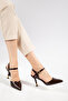 Brown Patent Leather Metallic Pointed Toe Open-Back Gold Heel Detailed Stiletto Heel Shoes (8cm)