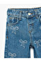 Cotton High Waist Denim Trousers with Bow Detail - 6