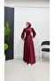 Draped Front Hijab Evening Dress with Stone Detail - 3