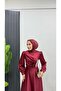 Draped Front Hijab Evening Dress with Stone Detail - 7