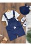 Safari Hat with Booties, Eared Teddy Bear Printed Badili Summer 4-Piece Salopet Baby Boy Set