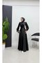 Draped Front Hijab Evening Dress with Stone Detail - 3
