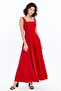 Women's Red Thick Strap Square Neck Long Dress with Bow Detail - 4
