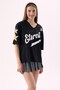 Crep Women's Eternity Printed College T-Shirt V-Neck Short Sleeve – Oversize Fit 100% Cotton Black