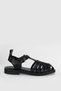 ® |   Black Leather Knitted Women's Sandals Slippers – Premium Minimal Design Flat Sole Summer Stylish Casual - 7