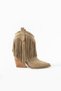 Glacier Women's Genuine Leather Beige Suede Perforated Tasseled Summer Cowboy Boots - 4