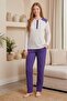 Women's Plus Size Long Sleeve Pattern Detailed Melisa Fabric Pajama Set 75% Cotton 25% Viscose