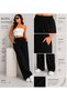 Black 100% Linen High Waist Elastic Wide Leg Women's Trousers - 4