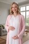 New Season Powder Shawl Collar Striped Full Length Summer 100% Cotton Special Design Maternity Dressing Gown Nightgown Set