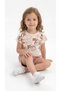 Floral Embossed Printed Combed Cotton Girls' Top and Bottom Set - 4