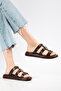 Elowen Women's Buckle Detailed Genuine Leather Thin Sole Bitter Brown Slippers - 2