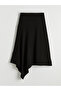 Black Asymmetrical Cut Skirt with Elastic Waist - 7