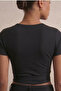 Double-Breasted Collar Tie Crop Blouse Short Sleeve Cotton Stretch Fabric Stylish Top - 4
