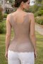 Women's Front and Back V-Neck Strappy Mesh Knit Lightweight Textured Transparent Look Stylish Mink Top - 3