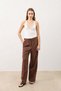 Brown Women's Wide Leg Pants with Pleated Detail - 2