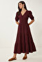 Flounced Summer Long Poplin Dress Lfg0185 Mürdüm - 2