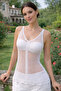 Women's Front and Back V-Neck Strappy Mesh Knit Lightweight Textured Transparent Look Stylish White Top - 6
