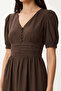 Flounced Summer Long Poplin Dress Lfg0185 Brown - 5