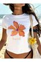 -Women's Hibiscus Flower Printed Crop T-Shirt 100% Cotton - 4