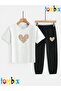 Leopard Heart Printed T-Shirt and Sweatpants (with Pockets) Children's Top and Bottom Set
