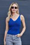 Women's Flexible Knitwear Thick Strap Body Blouse-Sax