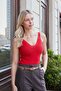 Women's Flexible Knitwear Thick Strap Body Blouse-Red - 3