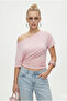 Women's Lona Waist-Slit Side Gathered Pink Knitted Blouse - 2