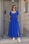 Women's Short Sleeve Round Neck Front Slit Pocket Viscose Long Dress - 3