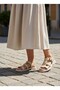 Triple Strap Buckle Cream Color Flat Sole Genuine Leather Non-Slip Sole Women's Sandals
