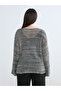 Gray Crew Neck Openwork Women's Knitwear Sweater - 8