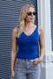 Women's Flexible Knitwear Thick Strap Body Blouse-Sax - 3
