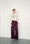 Satin Trousers with Lace Cuffs - Plum |   D2969 - 2