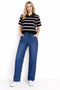 Striped Polo Neck Crop Women's Knitwear T-Shirt Short Sleeve Summer Top (Black and White) - 3