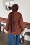 Pleated Wide Sleeve Shirt Brown - 4